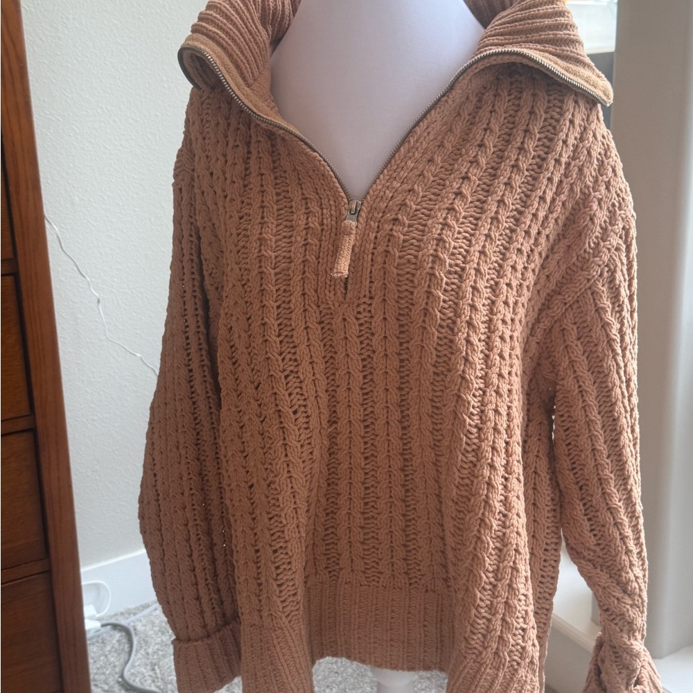 aerie Cable-Knit Half‑Zip Turtleneck Sweater - Camel 0085